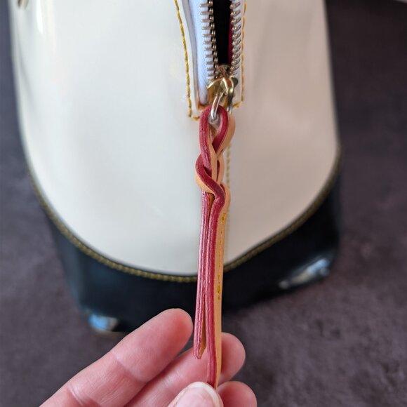 Dooney & Bourke Patent Leather Dome Satchel – Ivory & Black with Heart Charm - Picture 3 of 17